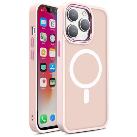Custodia magnetica con MagSafe per iPhone 15, fori per cordino rosa (1/5)