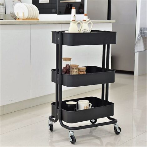 Carrello Organizzatore A 3 Ripiani Per Bagno O Cucina - In Legno, Colore Grigio-legno, Per Spazi Stretti