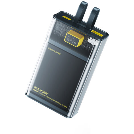 Wekome WP-325 Vanguard Series - Power bank da 20000 mAh con ricarica rapida Super Charging, cavo USB-C e Lightning PD 20W integrati + cavo QC 22.5W (Nero / Trasparente) (1/5)