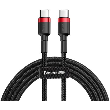 Cavo USB-C PD 2.0 resistente e flessibile, 60W 20V 3A QC3.0, 1M, nero-rosso. (1/5)