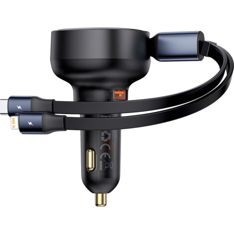 Baseus Enjoyment - Caricatore Auto 30W Con Cavo USB-C E Lightning 3A (Nero) - 5