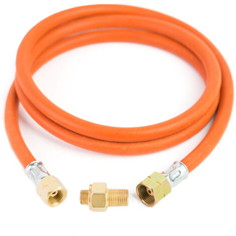 Raccordo di riduzione per bombola di gas turistica G 3/8 L - tubo flessibile 7/16 da 1,5 m