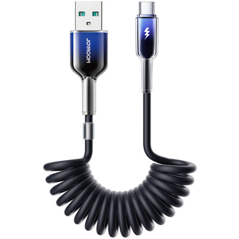 Cavo a spirale da USB A a USB C per auto, cavo di ricarica rapida per Samsung Galaxy S24 Ultra S23 FE S22 S21 S20 A15 A55 A35 A25 A34 A14, iPhone 15