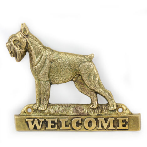 Schnauzer, Schnauzer I - un cartello per porta con un cane, una targa di benvenuto in ottone, un cartello unico con la scritta Welcome by Art-Dog