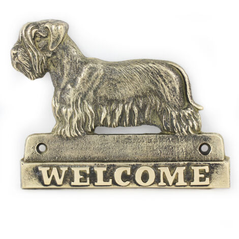 Terrier ceco, Terrier ceco - cartello porta con un cane, targa di benvenuto in ottone, cartello unico con la scritta Welcome di Art-Dog