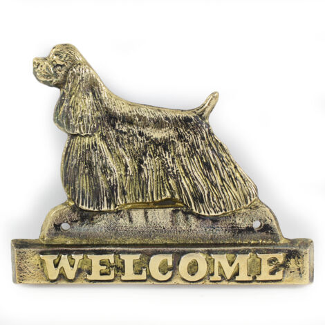 American Cocker Spaniel - cartello porta con un cane, targa di benvenuto in ottone, cartello unico con la scritta Welcome di Art-Dog