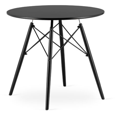 Tavolo Da Pranzo Rotondo, 80 Cm, Con Gambe In Metallo Nero Realizzato In Mdf Bianco 98360044