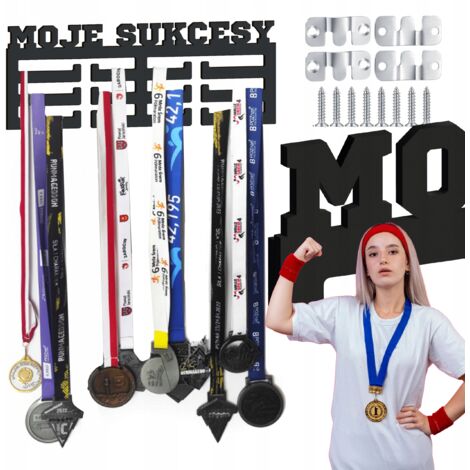 Espositore A Parete Per Medaglie Sportive Con 4 File Di Ganci – Capacità 64+ Medaglie, Metallo Robusto, Bianco (41x20x5 Cm)