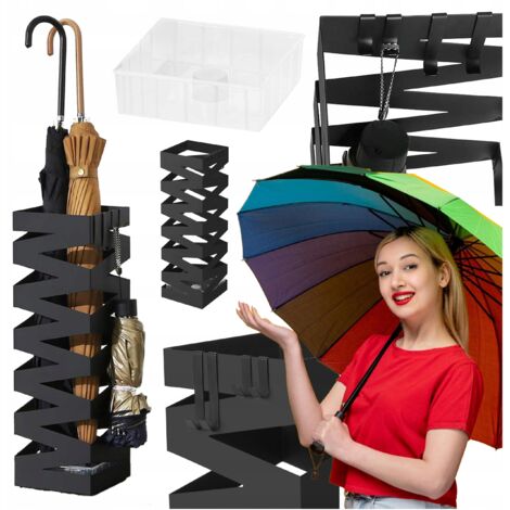 Portaombrelli Magnetico Da Parete Con Regolazione Altezza - Senza Fori - Acciaio Carbonio - Per Hotel E Corridoio - Nero - 5