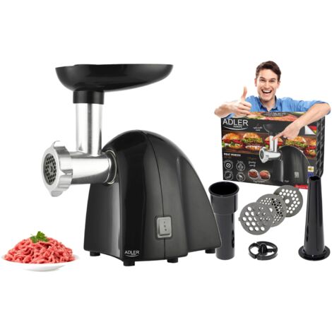 Adler  Tritacarne  AD 4811  Nero  600W  Numero di velocità 1  Portata (kg/min) 1,8  3 setacci sostituibili: 3 mm per tritare i papaveri e preparare ripieni di carne e verdure 5 mm per polpette (1/5)