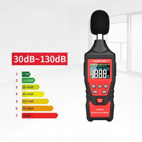 MISURATORE DECIBEL SONOMETRO RUMORE FILTRO A/C USB 30-130 dB 125ms GRAFICO