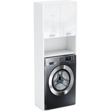 Mobile Lavatrice Bianco Lucido, 64 CM, Mobile Bagno da Terra, Asta