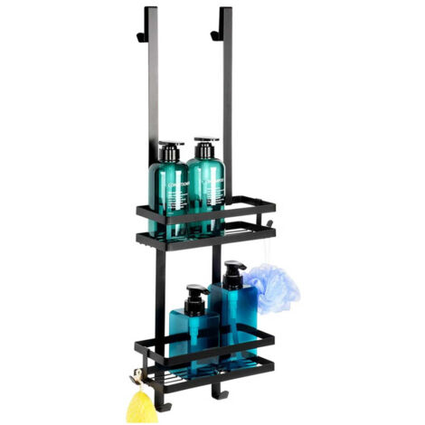 Mensola da doccia in metallo nero, cestino da bagno sospeso, 75 cm
