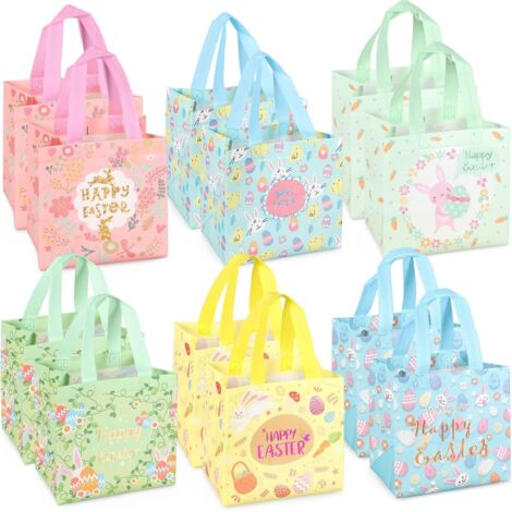 Tedmax 6 Sacchetti Pasquali In Tessuto Non Tessuto Con Manici – Coniglietti E Uova – 22x23x11 Cm – Regalo Per Bambini