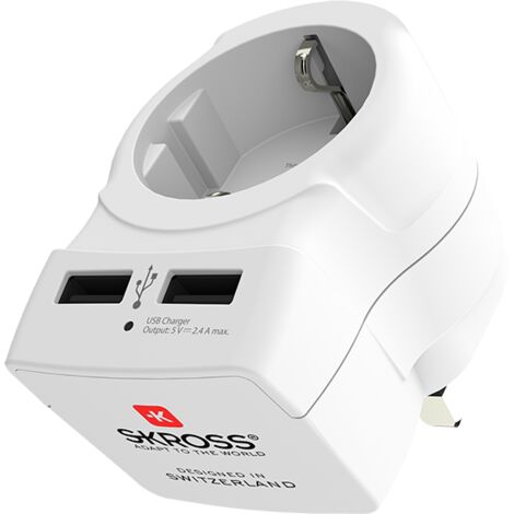 Adattatore SKROSS da UE a Inghilterra Regno Unito Dubai a Malta, Cipro e altri + 2x USB (1/5)