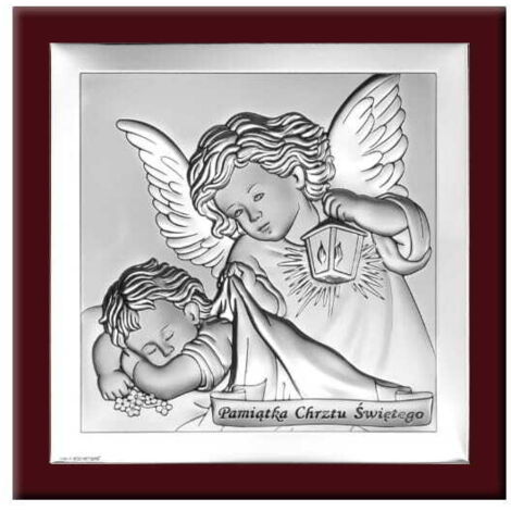 immagine d'argento di un angelo, ricordo del Santo Battesimo, con incisione 6430WM 14 x 14 cm (1/5)