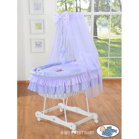 Cesta di Mosè con baldacchino - Orsacchiotto con fiocco, viola (1/3)