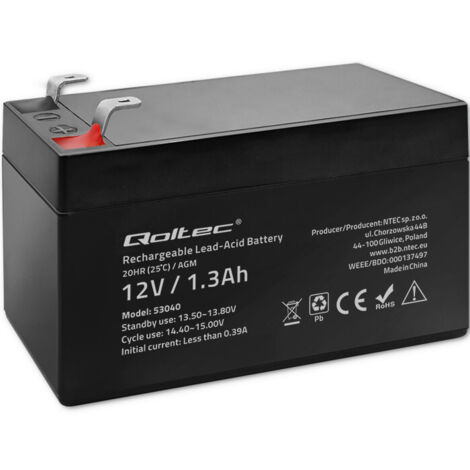 Batteria Qoltec AGM 12 V 1,3 Ah Senza manutenzione Efficiente Lunga durata per UPS, bilance, registratori di cassa