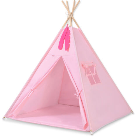 Tenda Tipi per bambini + materassino + pendenti di piume - rosa (1/5)