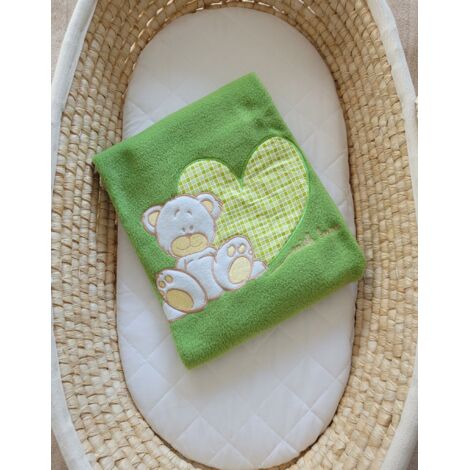 Coperta in pile per neonati - Milo - Orsetto con cuore, verde (1/2)