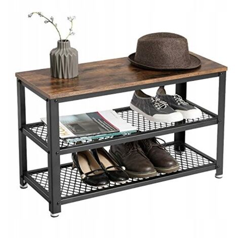 Scarpiera con ripiani e sedile a soppalco, colore marrone scuro, modello BEGRYF, dimensioni 73x30x45. (1/5)