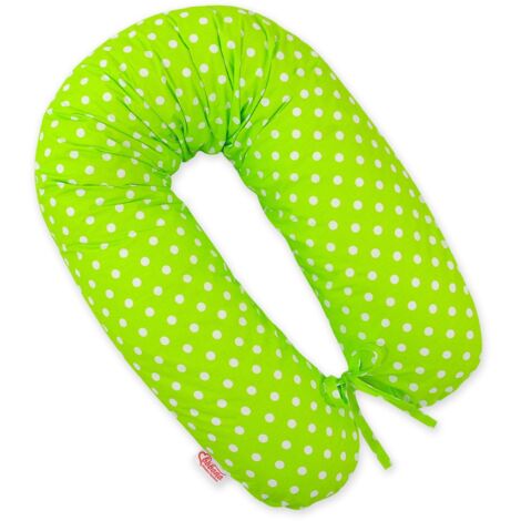 Cuscino per la gravidanza più lungo per le donne incinte + fodera rimovibile - Pois bianchi su verde (1/5)