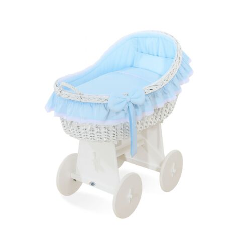 Cesta portaoggetti in vimini Carina con tettoia in vimini, biancheria da letto bianca e blu (1/5)