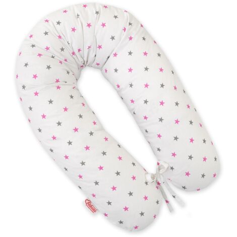 Cuscino per la gravidanza più lungo per le donne incinte su cui dormire + fodera rimovibile - Stelle grigie e rosa (1/5)