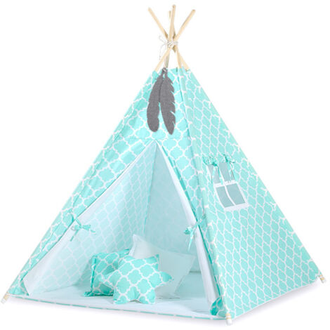 Tenda Tipi per bambini + pendenti di piume - Menta marocchina (1/5)