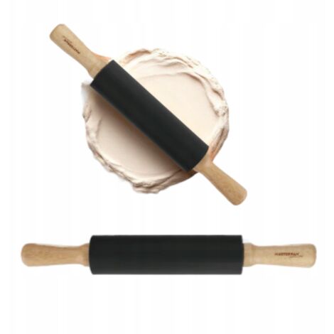 Mattarello in Silicone Antiaderente Mattarello Cucina con Manici in Legno per Cottura Pasta Sfoglia, Pizza, Pasticceria 2 Pezzi (Blu e Arancione
