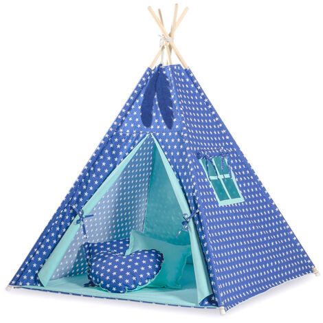 Tenda Tipi per bambini + pendenti di piume - Stelle blu navy (1/5)
