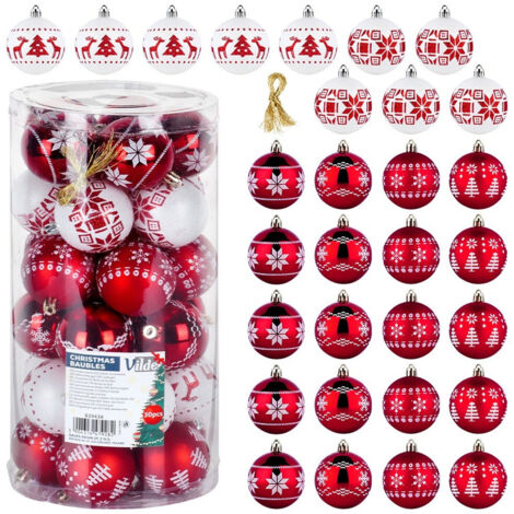 Palline di Natale infrangibili, rosse e bianche, 6 cm, 30 pezzi. (1/5)