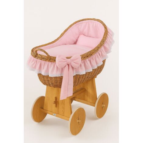 Cesta portaoggetti in vimini Carina con tettoia in vimini - Biancheria da letto naturale + rosa (1/5)