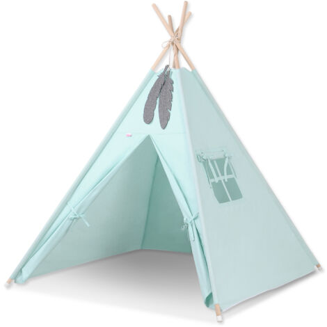 Tenda Tipi per bambini + pendenti di piume - menta chiaro (1/5)