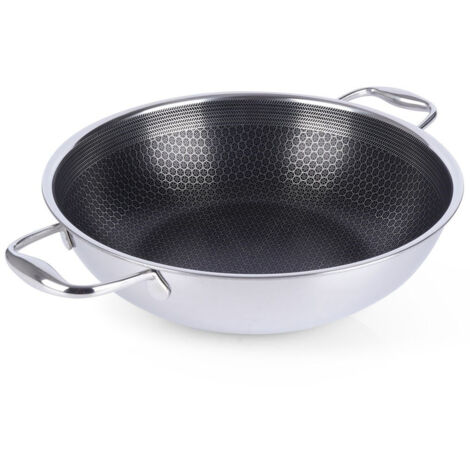 Padella WOK, acciaio inox, a induzione, antiaderente, per friggere, 28 cm (1/5)