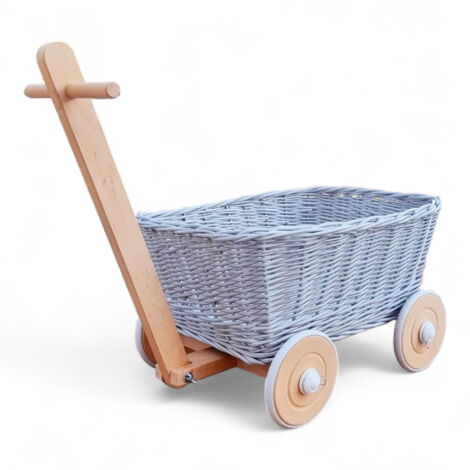 Carrello porta-giocattoli in vimini grigio. Carrello con scala per giocattoli. Cestino porta-giocattoli in vimini. (1/5)