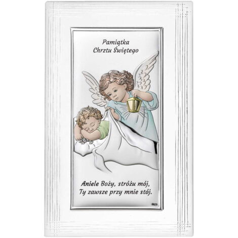 Quadro argentato raffigurante un angelo con lanterna, cornice decorativa, colorato, ricordo del Santo Battesimo DS01F-C 12 x 19 cm (1/5)