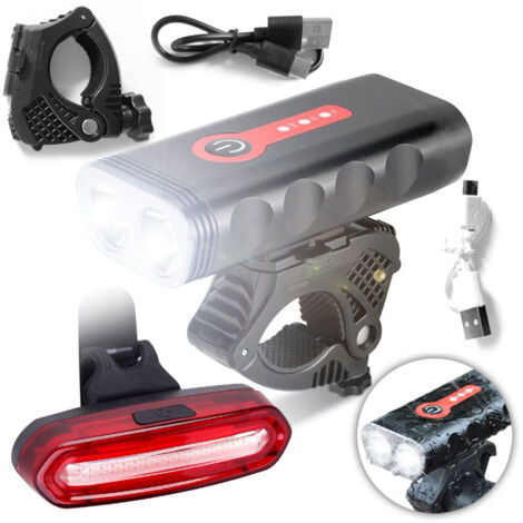 Set Luci Bicicletta A Head 35 Lux LED A Batteria - Faro Anteriore E Posteriore Con Sensore E Luce Diurna - Ricaricabile USB - Omologato Strada