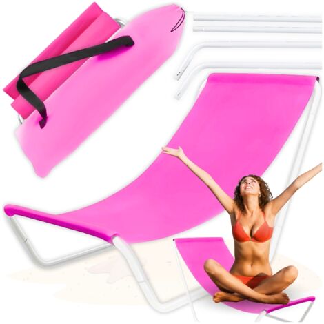 Sedia a sdraio da spiaggia, sedia da giardino pieghevole, rosa chiaro, borsa da viaggio (1/5)