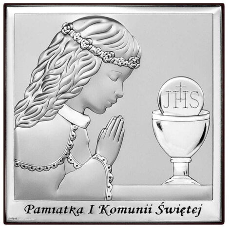 Quadro in argento per bambina come ricordo della sua prima Comunione + incisione 6568A 8 x 8 cm (1/5)