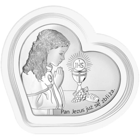 Quadro in argento con ragazza "Il Signore Gesù sta arrivando" cornice bianca + incisione 6750SW-A 11,4 x 10,6 cm (1/5)