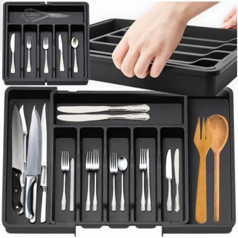 Organizer per posate da cassetto della cucina, inserto estensibile per cucina, nero