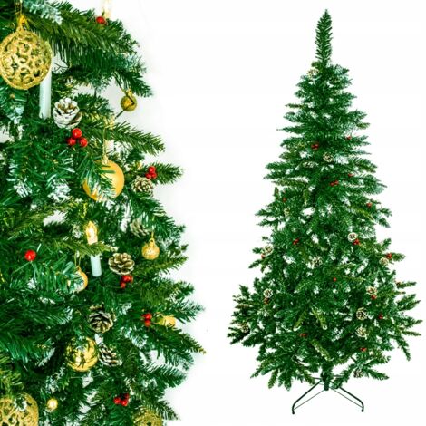 Albero di Natale artificiale, realistico, 200 cm, pino, abete rosso, denso, pigne, supporto innevato (1/5)