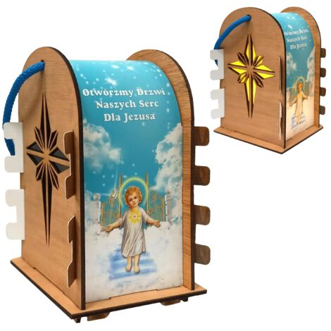 Lanterna dell'Avvento in legno con illuminazione a LED - Gesù Bambino (1/3)