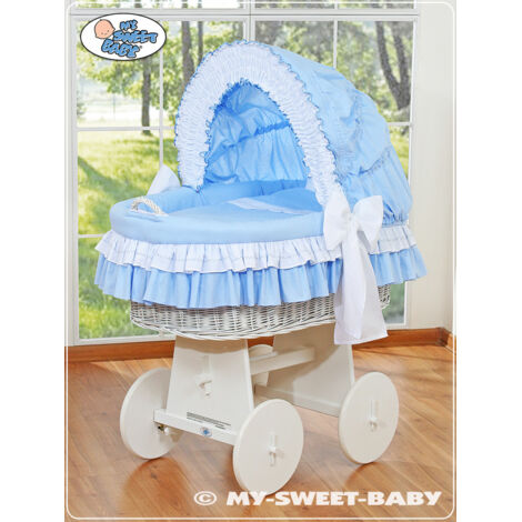 Culla con cappuccio - Bellamy bianco + biancheria da letto blu e bianca (1/2)