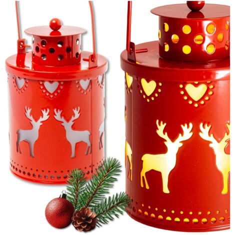 Lanterna dell'Avvento in metallo con LED - Lanterna rotante per bambini con renne e cuori 12,5 cm (1/5)