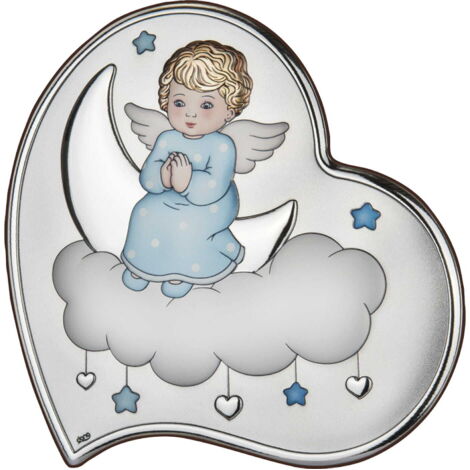 Quadro in argento, ricordo del Battesimo e della Comunione, angelo su una nuvola, blu DS37-CC 8 x 8 cm (1/5)