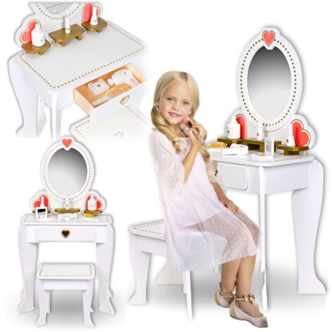 Toletta da bambina in legno, specchio, accessori, bianco, elegante, neutro (1/5)