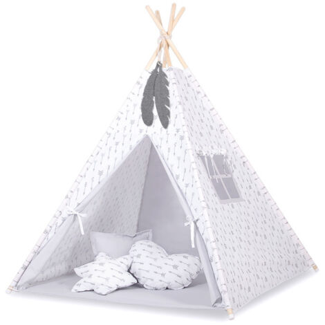 Tenda Tipi per bambini + pendenti di piume - Frecce grigie/Grigio (1/5)