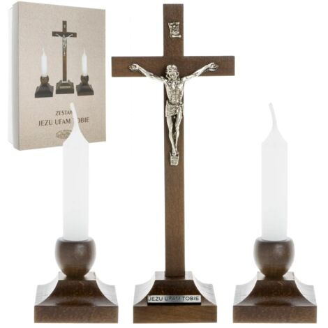 Set di canti natalizi, in legno marrone scuro, con la scritta "Gesù, confido in Te" (1/5)